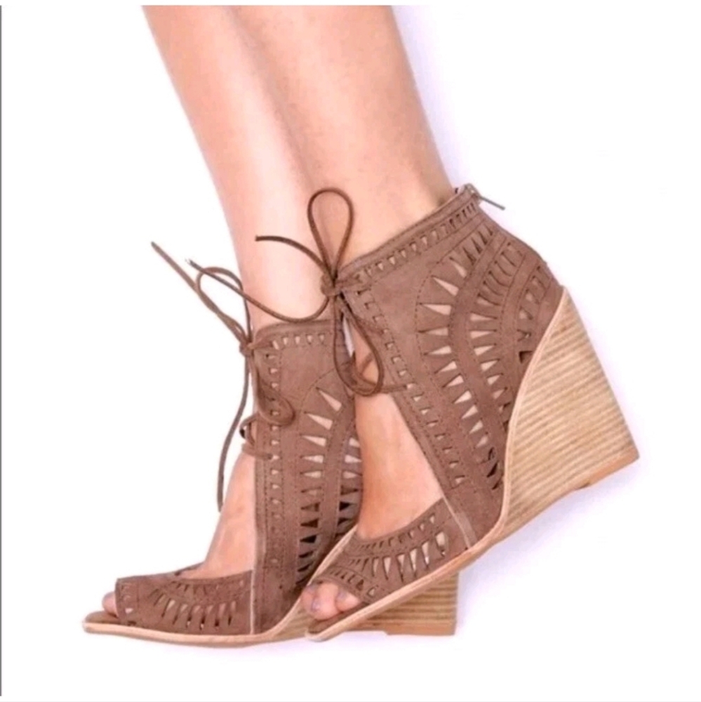 Jeffrey Campbell Taupe Suede Rayos Wedge Heels Sandals Anthropologie